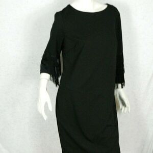 ILE‎ New York Dress Black Sheath Fringe Sleeves 12